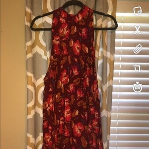 Free People High Neckline Red floral Dress
